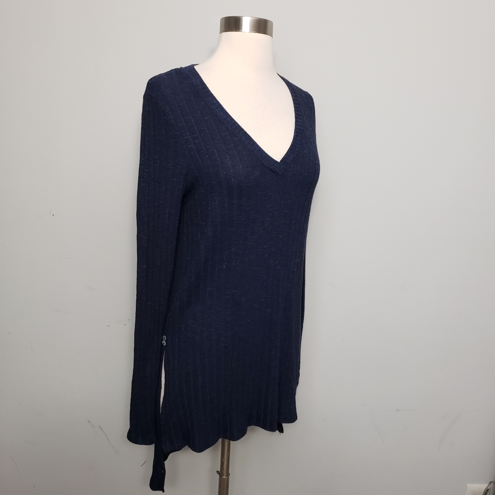 Anthropologie Deletta Small Navy Blue Ribbed V Neck Tunic Top - Picture 4 of 10